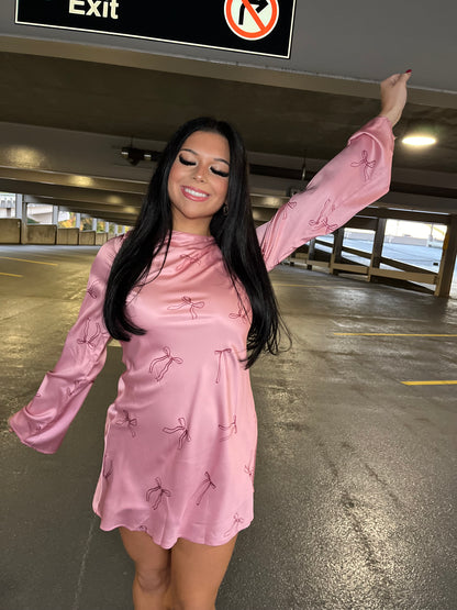 Rosè Silky Bow Dress