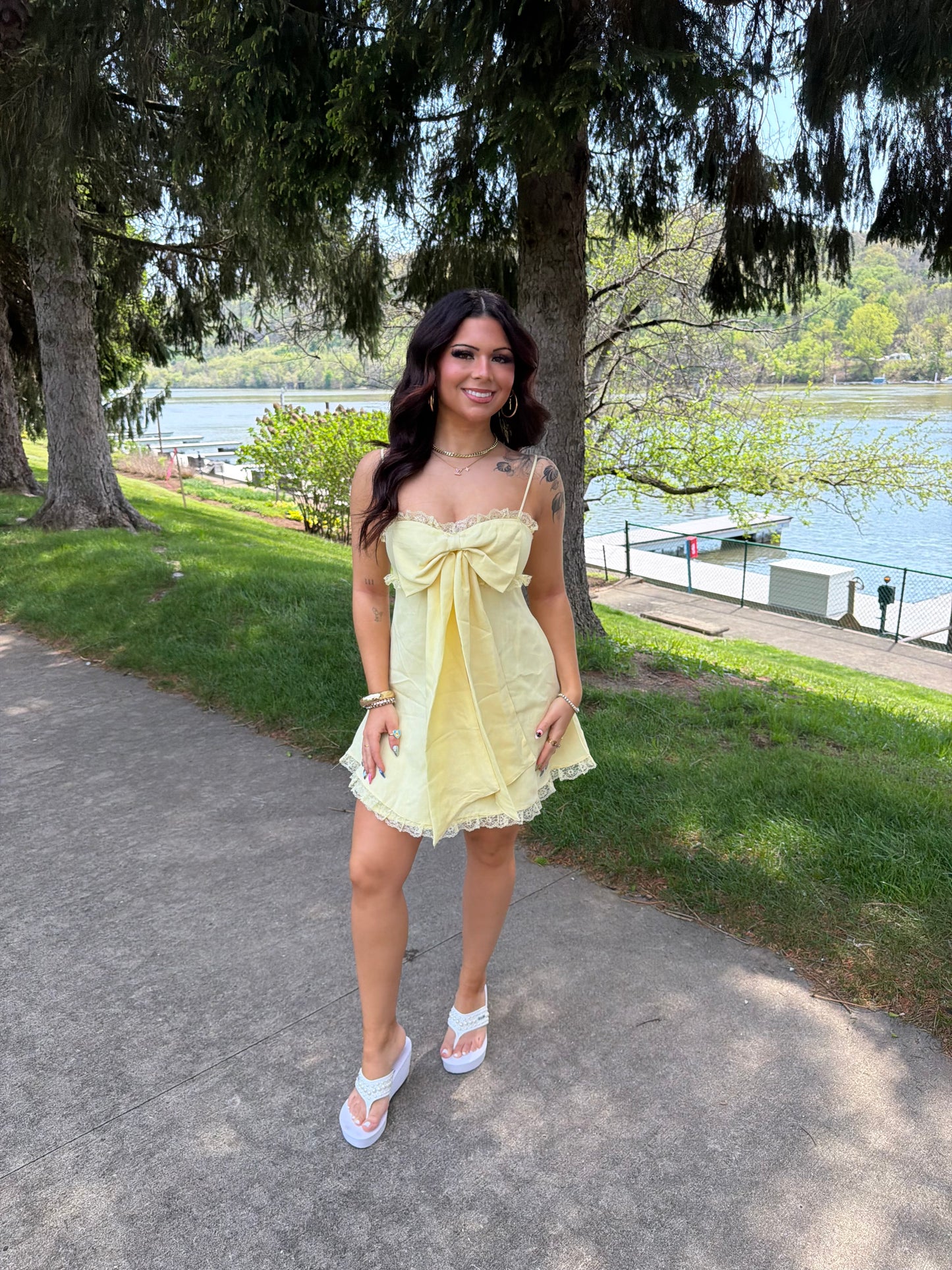 For The Ribbons Mini Dress in Yellow
