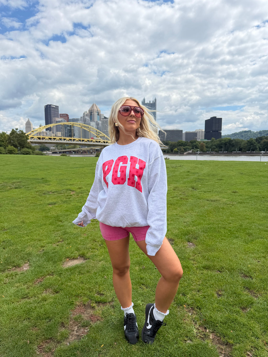 PGH Grey & Pink Polka Crewneck