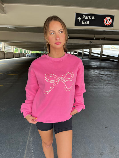 Embroidered Ribbon Sweatshirt in Pink