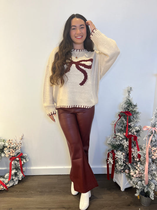 Burgundy Bow Trim Sweater