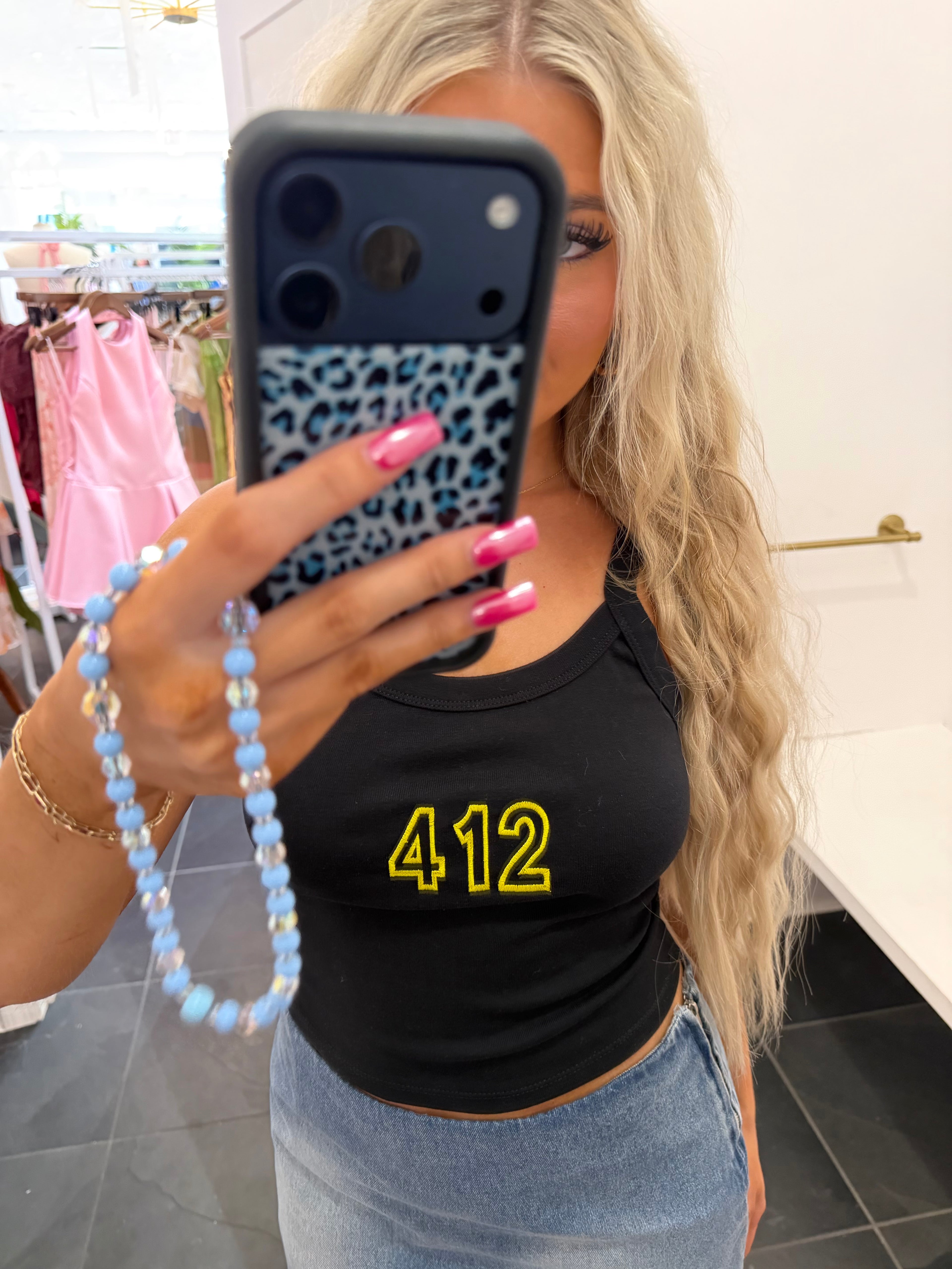 412 Black w/ Gold Embroidery Tank