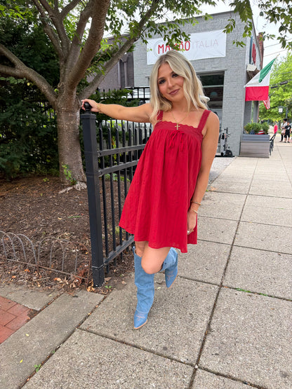 Western Sabrina Mini Dress