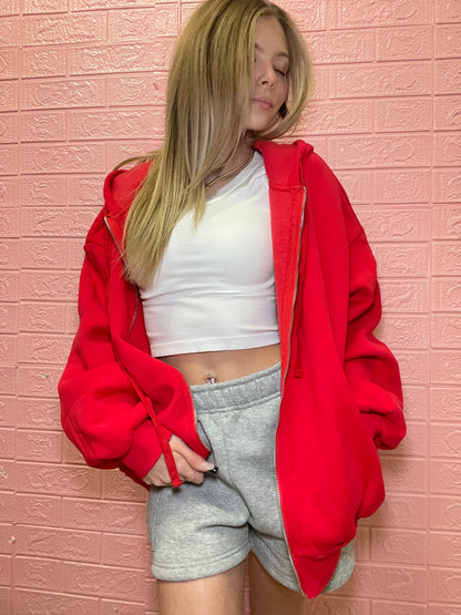 So Fetch Oversized Zip-Up in Red