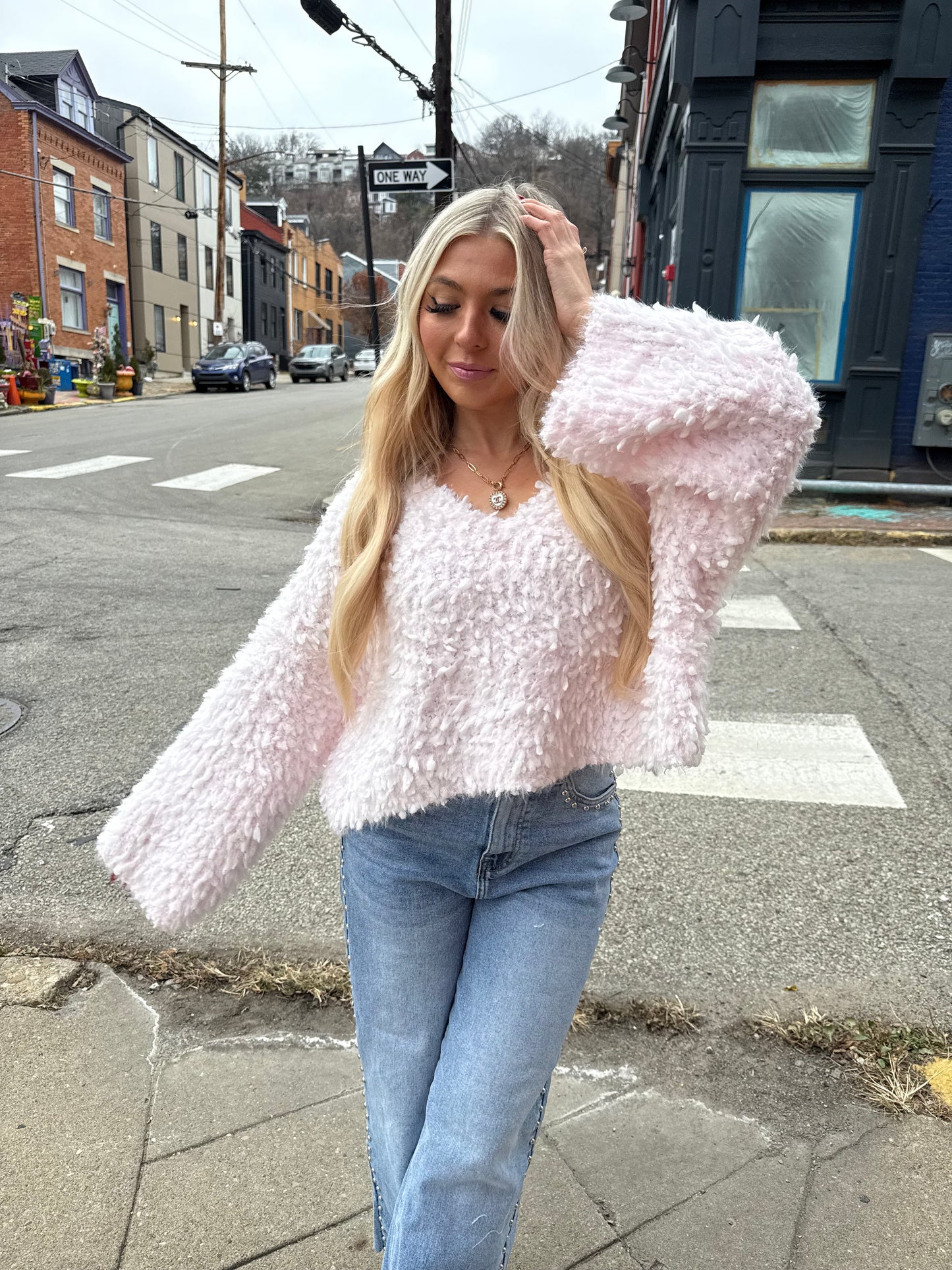Pretty in Pink Fuzzy Sweater