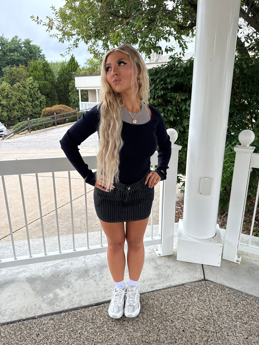 Down & Out Denim Stripe Skirt