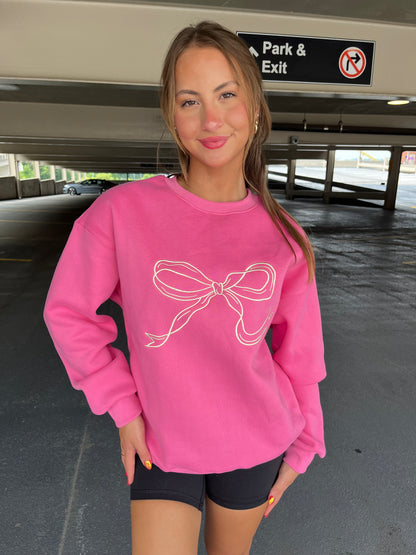 Embroidered Ribbon Sweatshirt in Pink