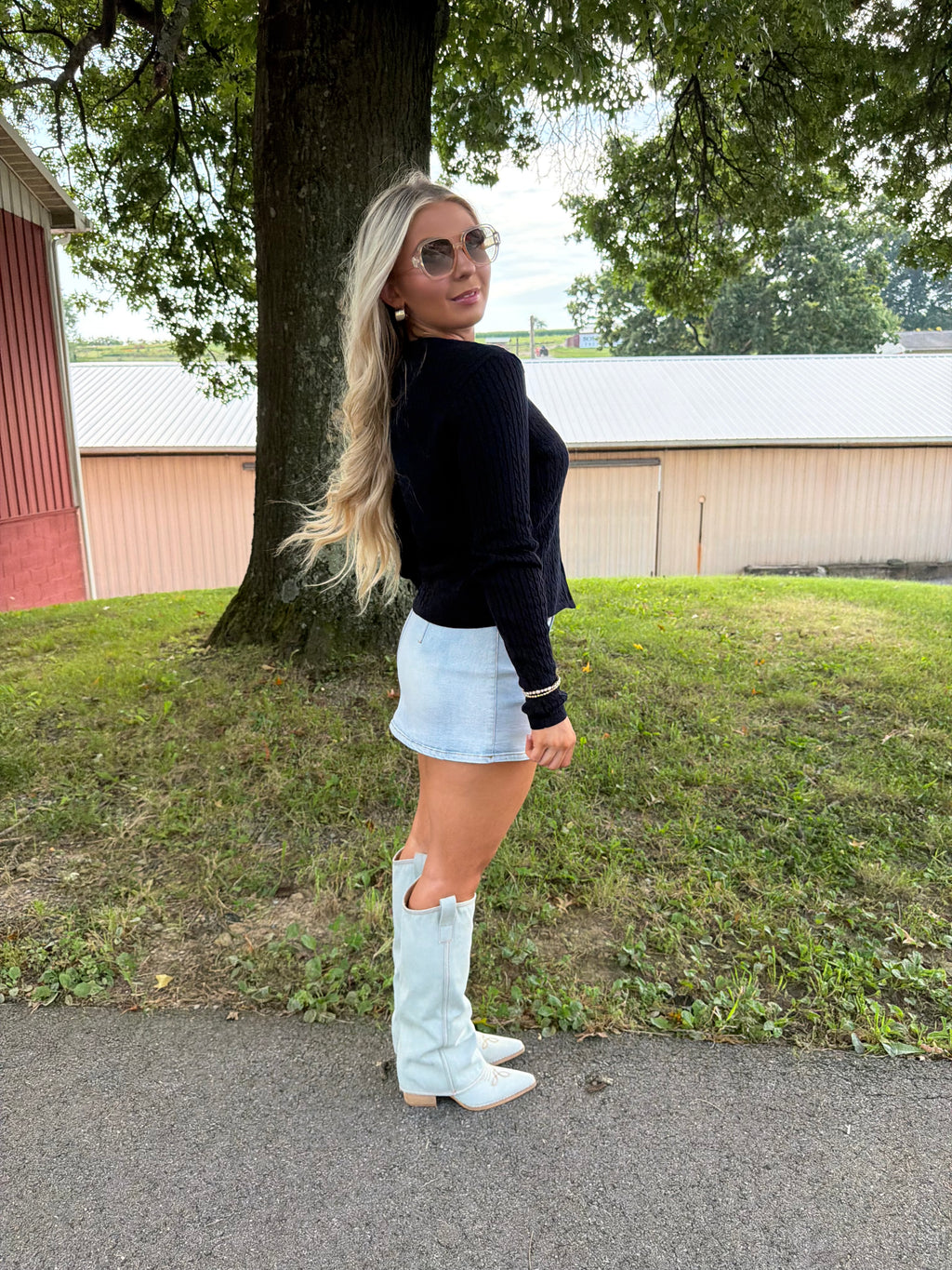 Stupid Song Cable Cardi Navy