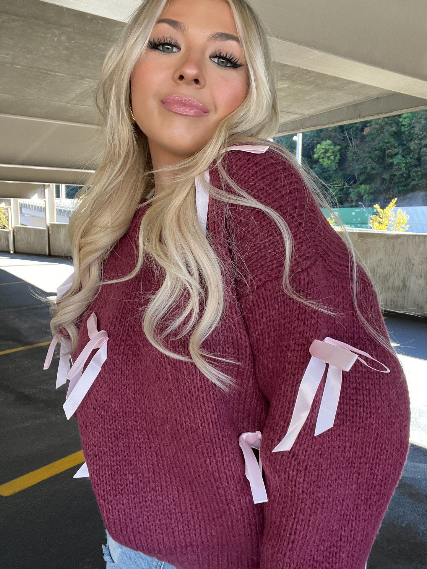 Creamy Bow Sweater in Burgundy