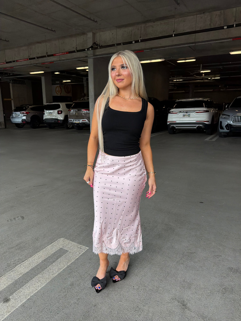 Jackie Polka Silk Skirt in Pink