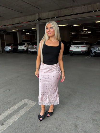 Jackie Polka Silk Skirt in Pink