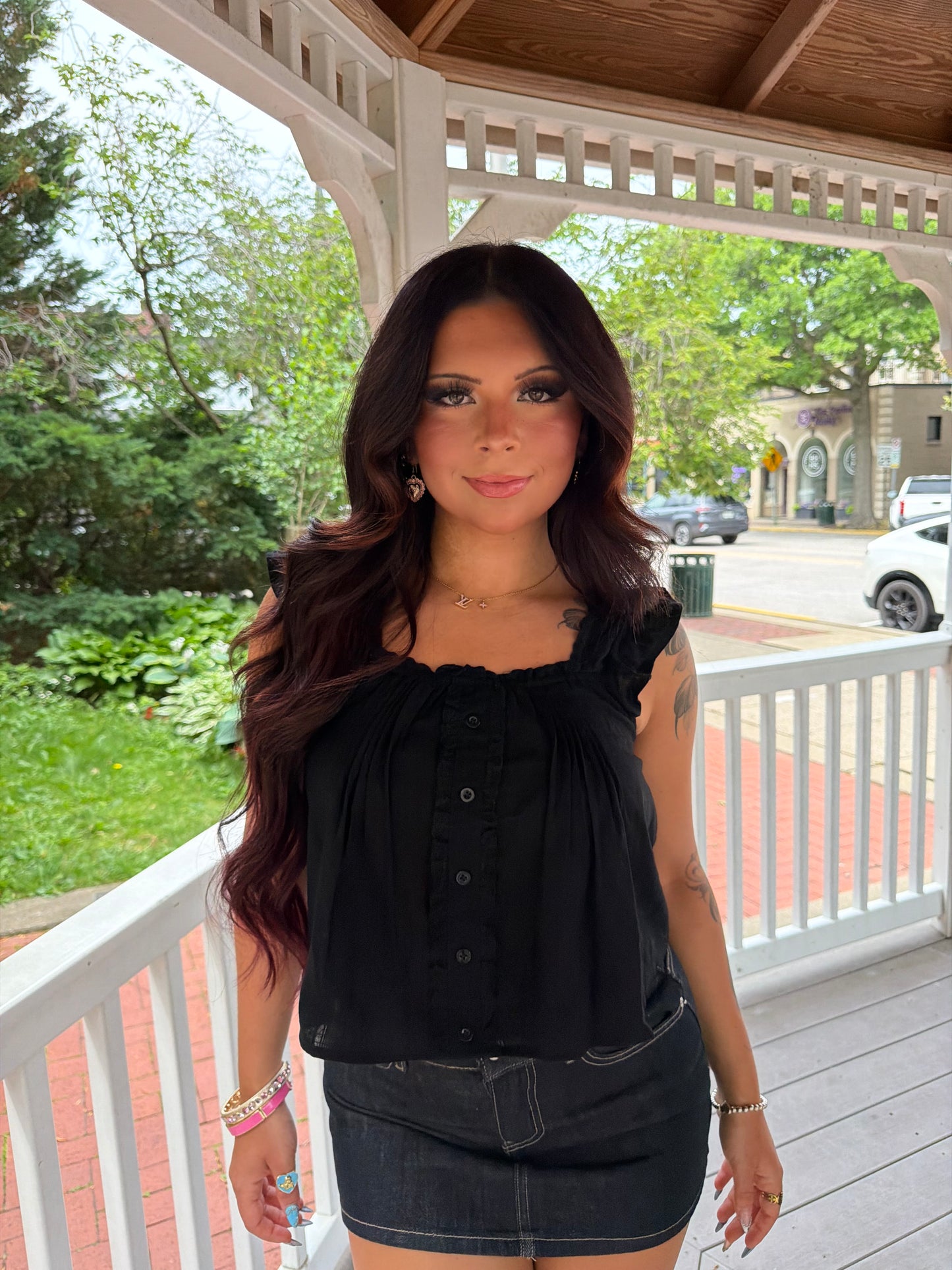 Malaysia Ruffle Tank in Black