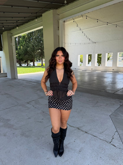 Dotty Love Halter in Black