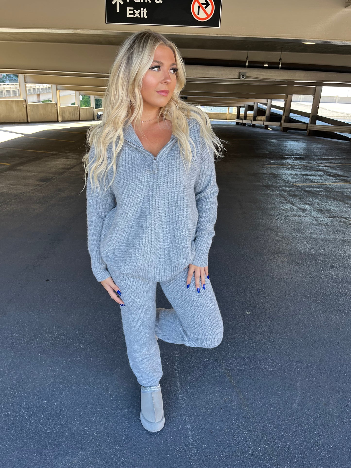 Waffle Girl Set (SWEATER) in Grey