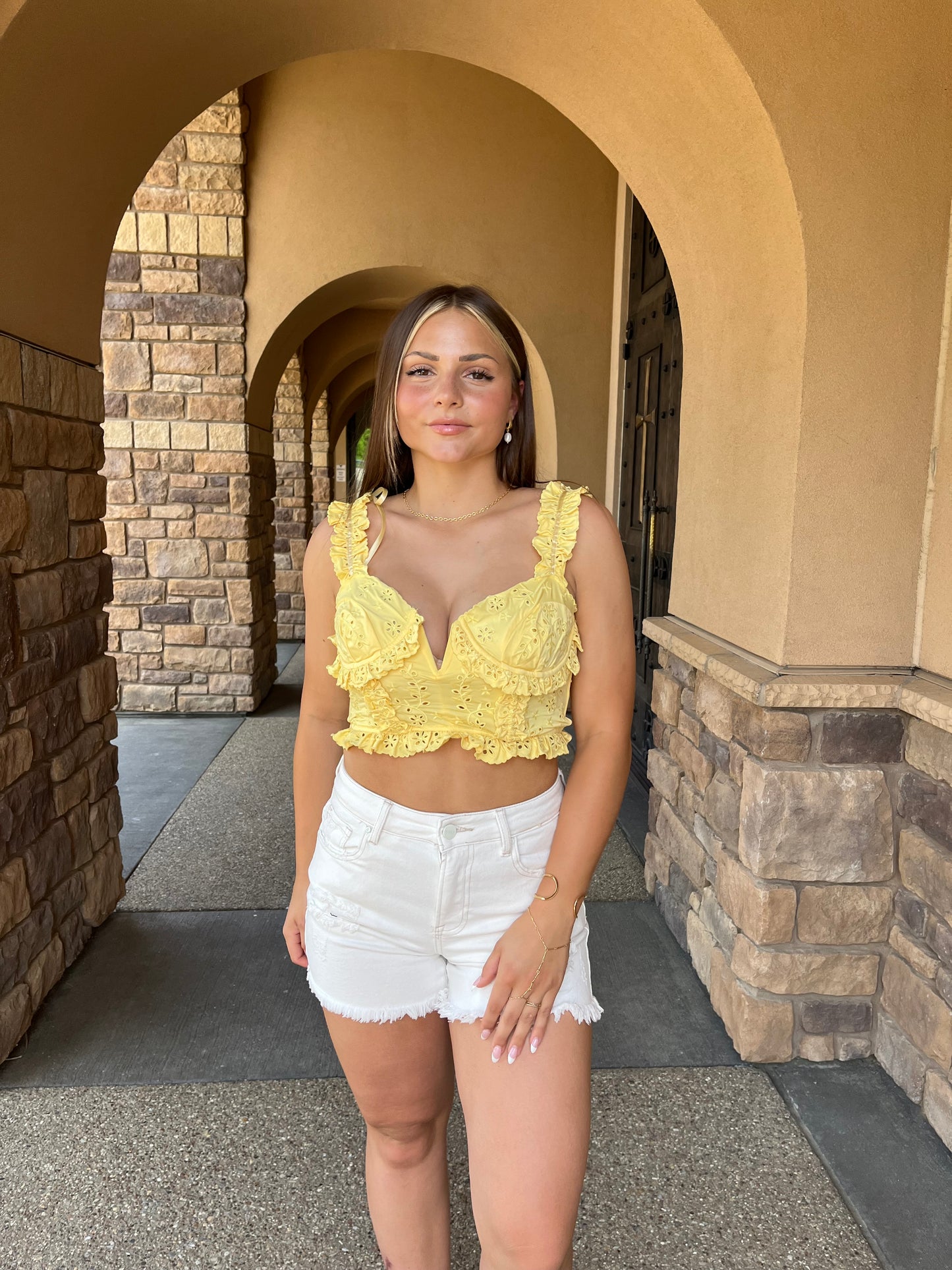 Eyelet Angel Top in Yellow