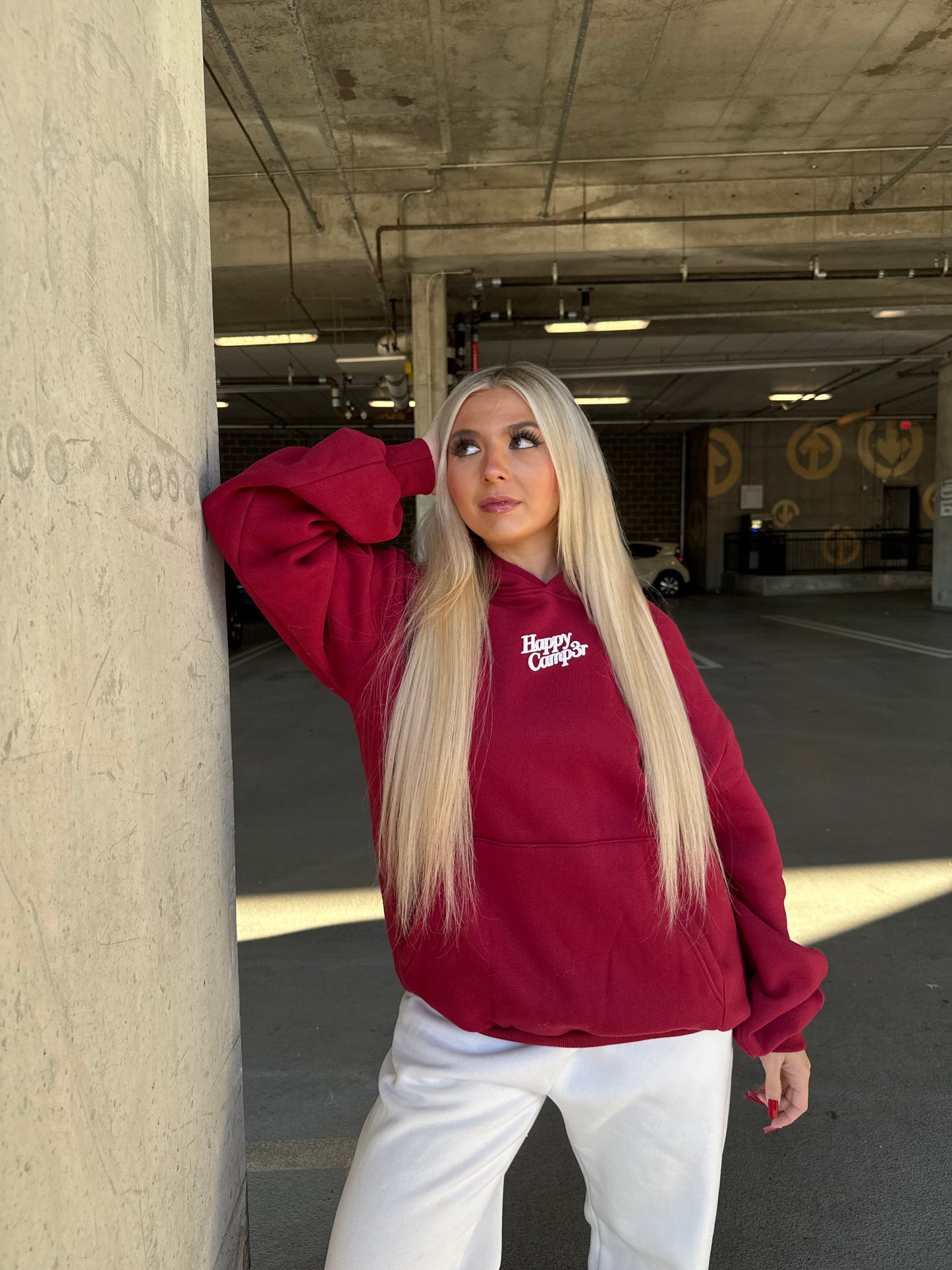 Happy Camp3r Puff Series Hoodie in Deep Cherry
