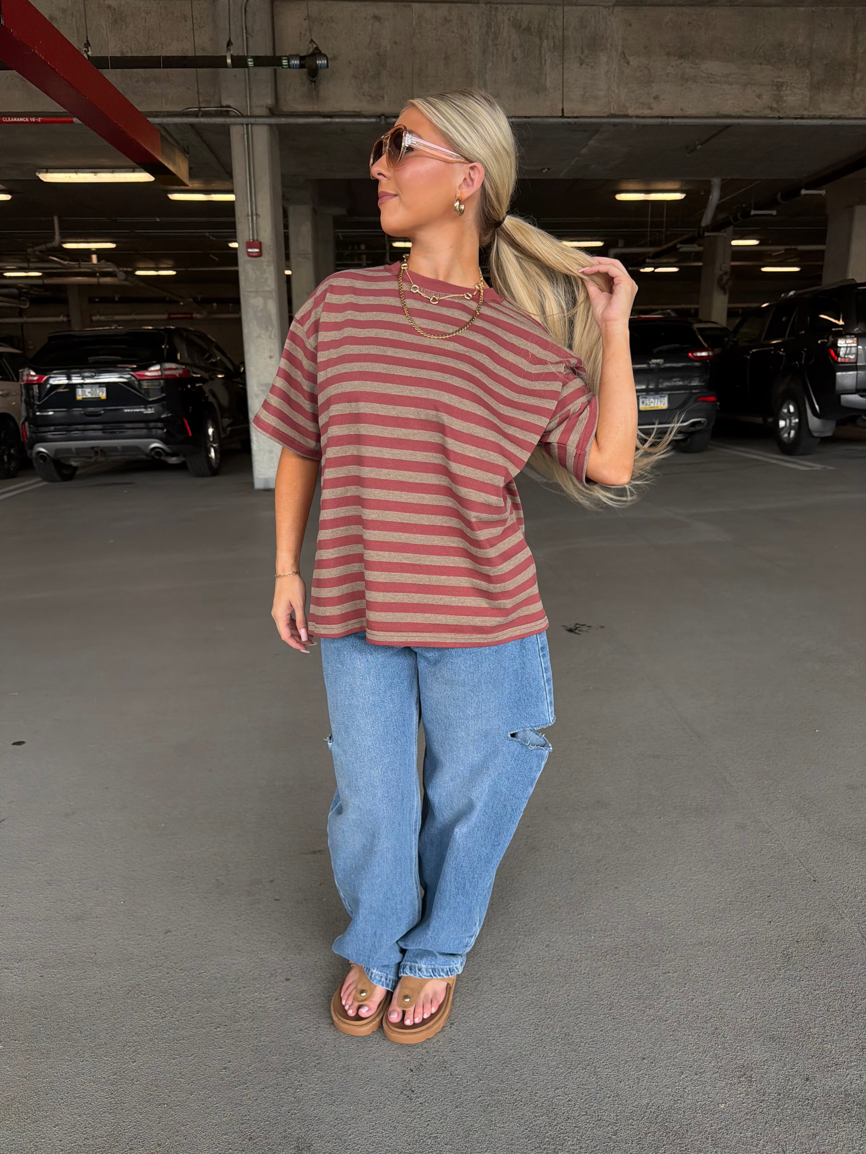 For The Plot Stripe Tee in Berry
