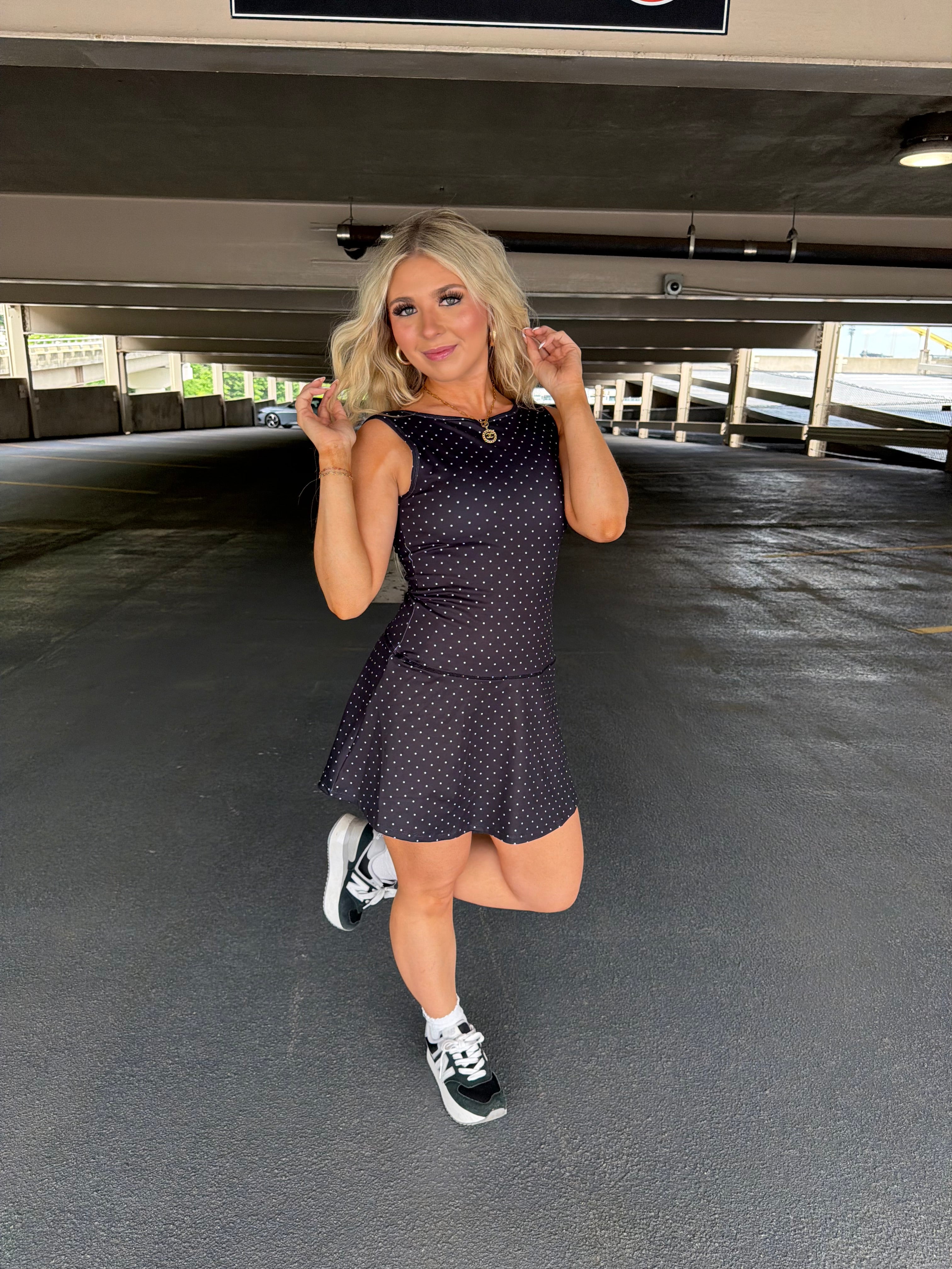 Bonjour Polka Dot Dress in BLACK