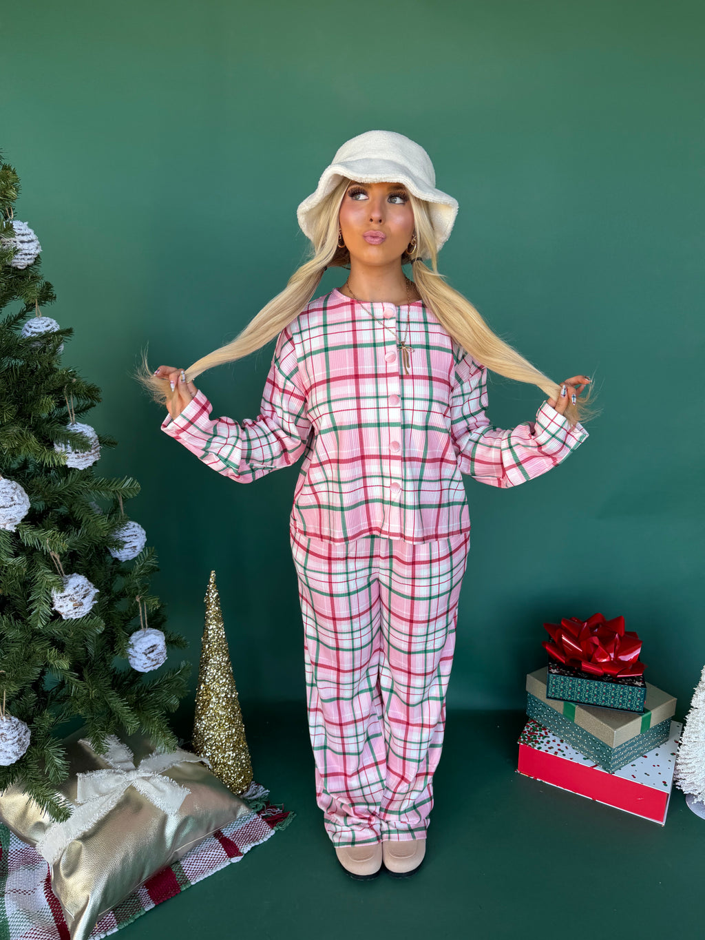 Pink Xmas Girl Plaid Jammies (SOLD TOGETHER)