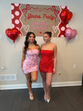 Embellished Cheater Mini Dress in Red