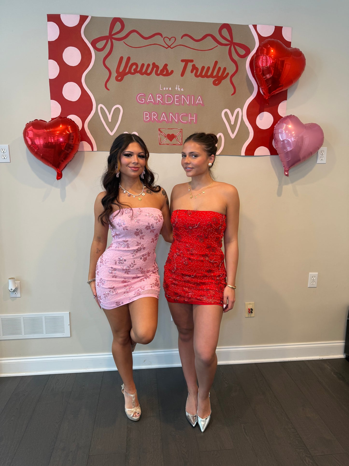 Embellished Cheater Mini Dress in Red