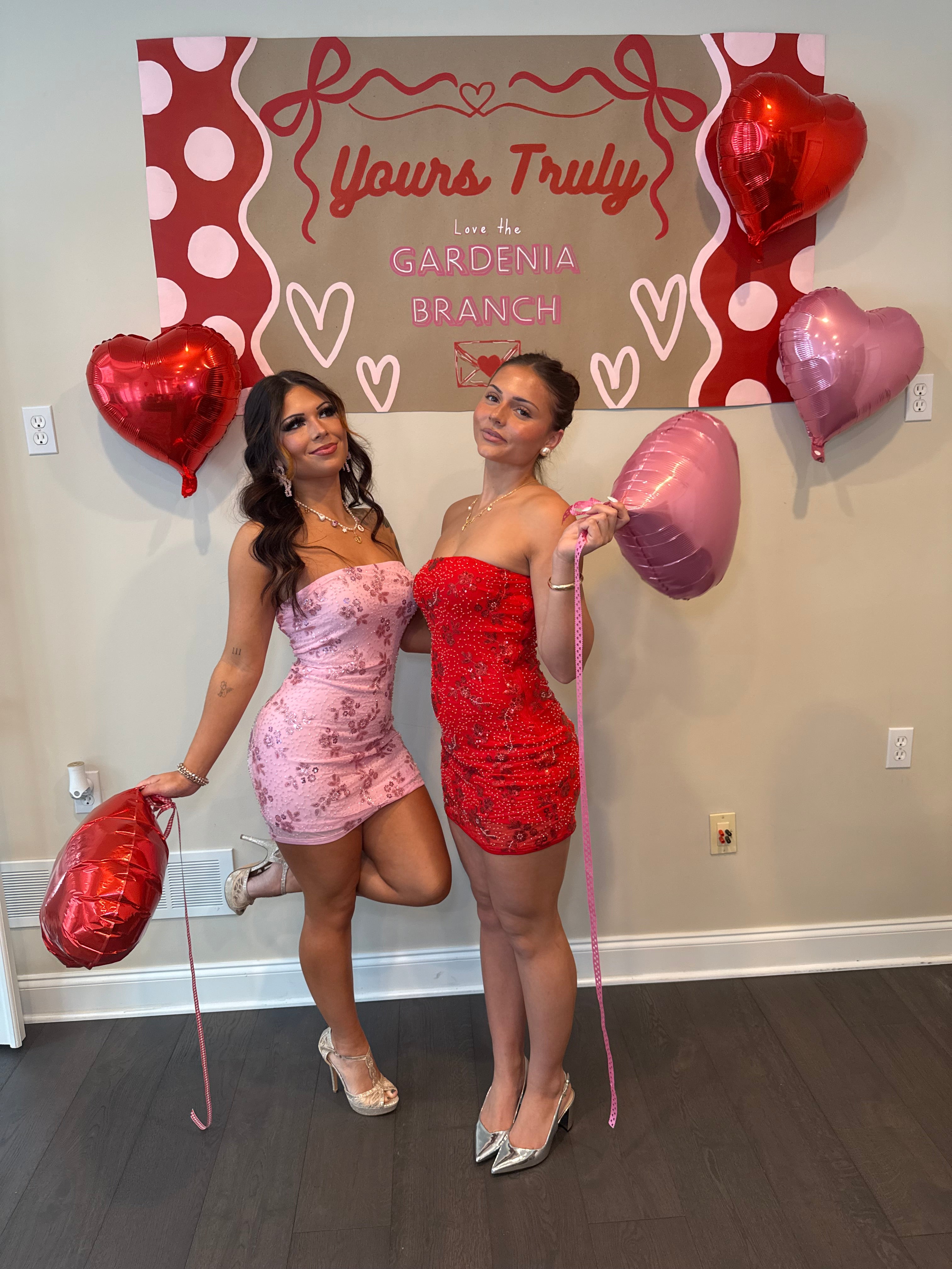 Embellished Cheater Mini Dress in Red