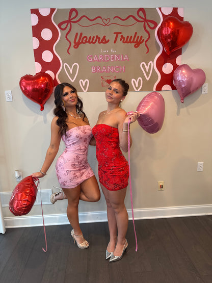 Embellished Cheater Mini Dress in Red