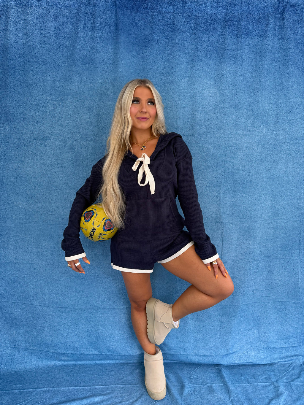 Hot Mess Sweater Romper in Navy