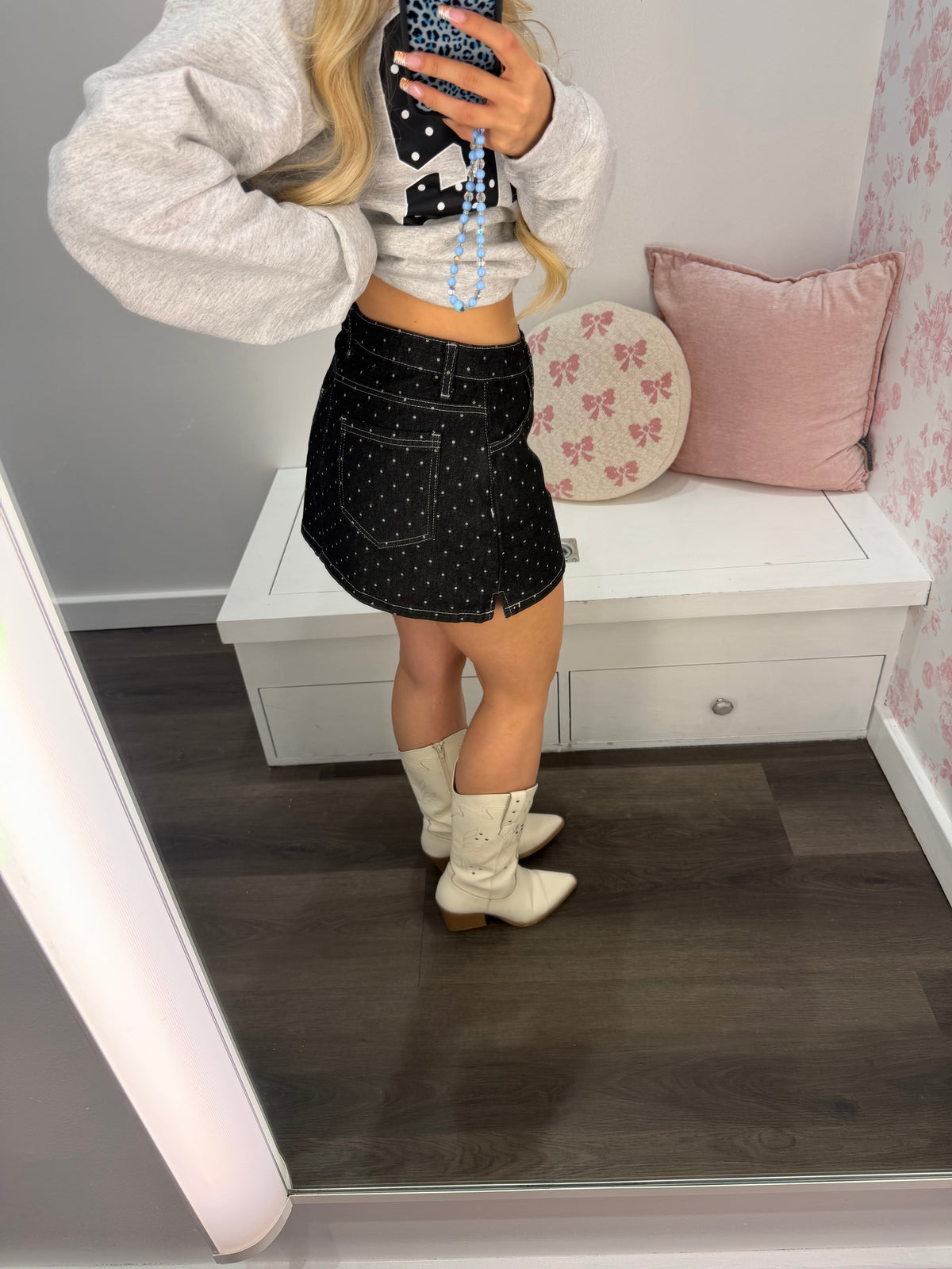 Love A Low Polka Denim Skirt