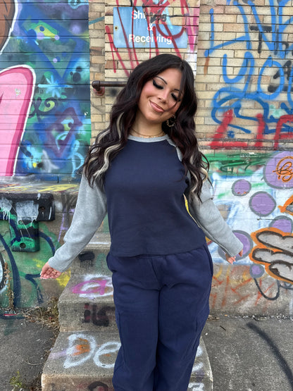 Brandy Waffle L/S in Navy