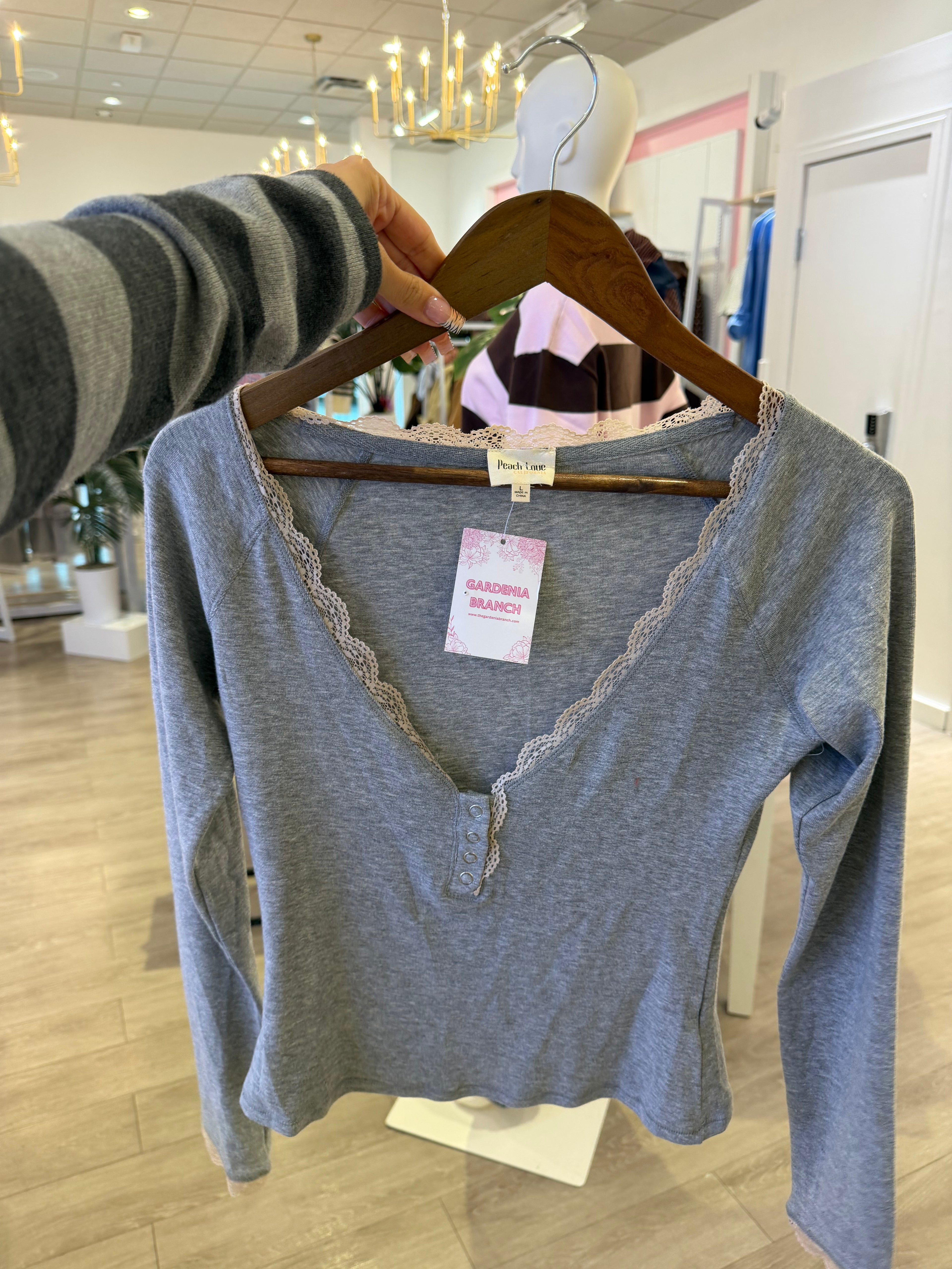 Lace Henley in Grey