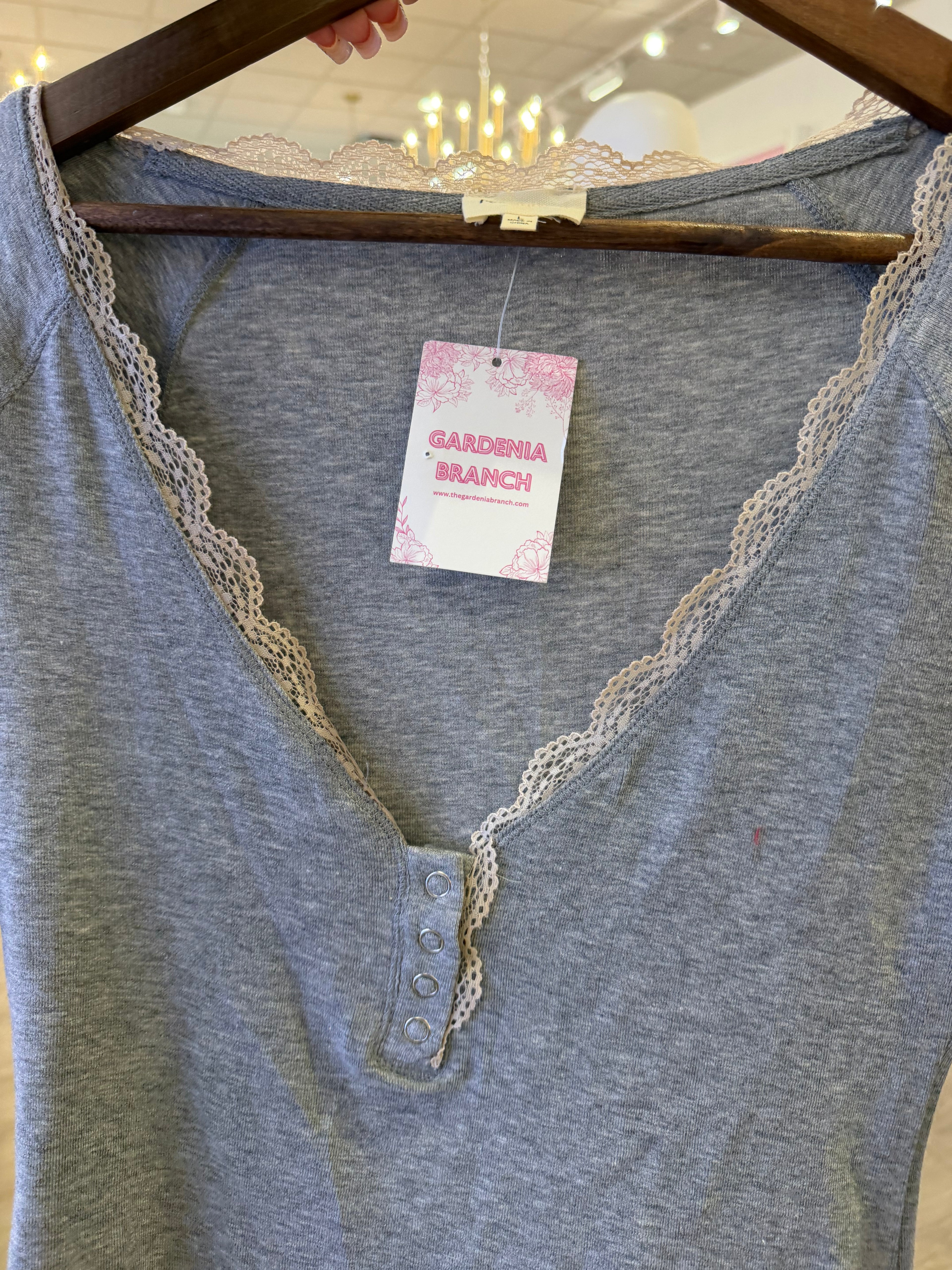 Lace Henley in Grey