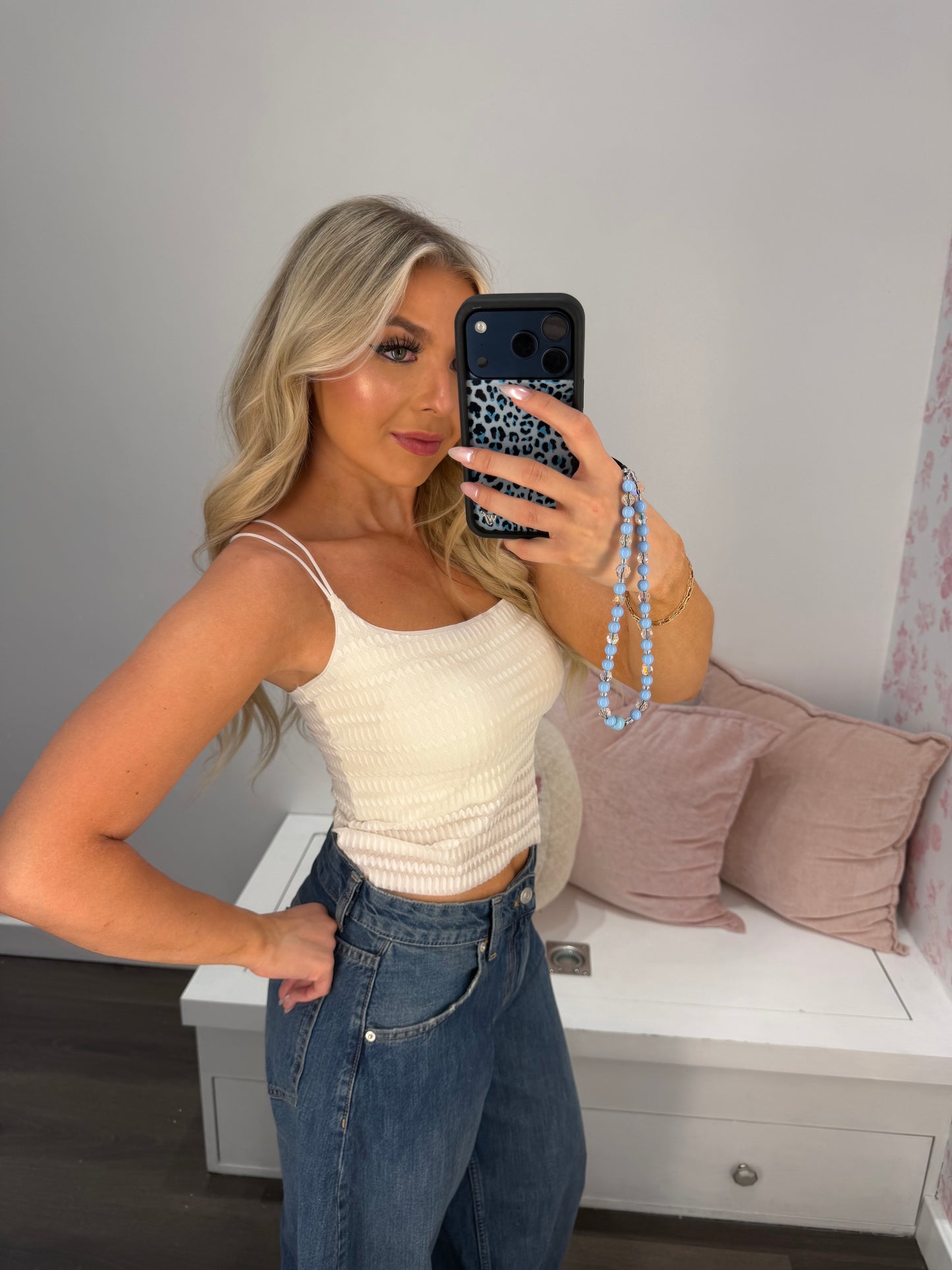 Zig Cream Textured Bra Top