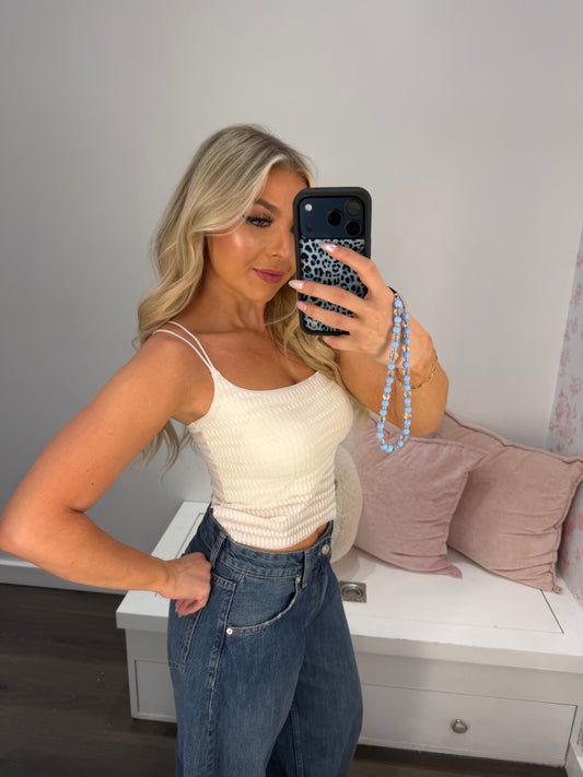 Zig Cream Textured Bra Top