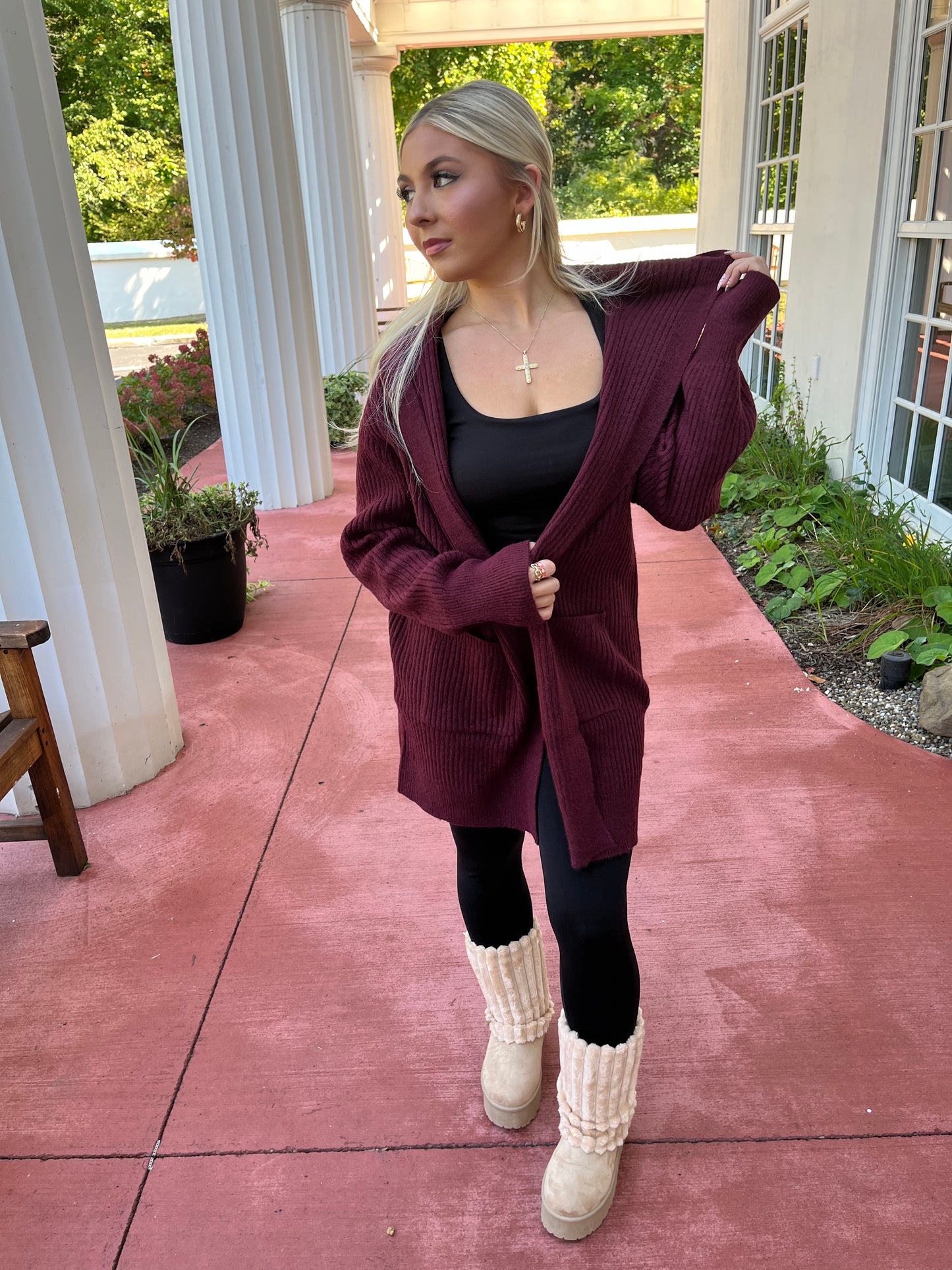 Butterfly Cardigan in Burgundy With A Hood