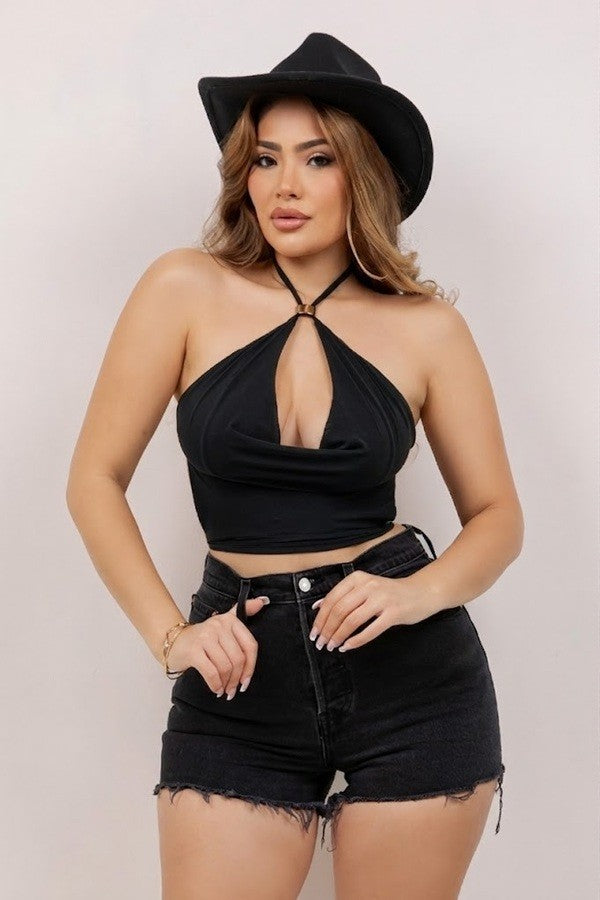 Almost There Cowl Halter Black