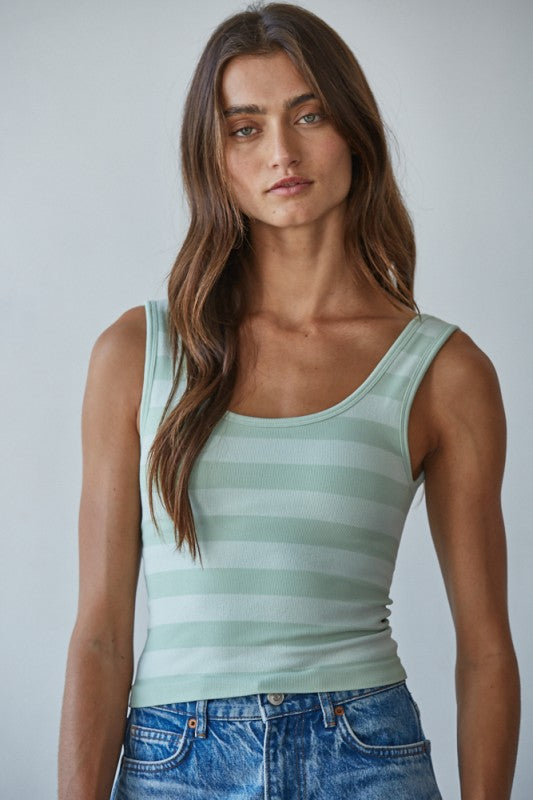 Baseline Padded Striped Tank in Mint