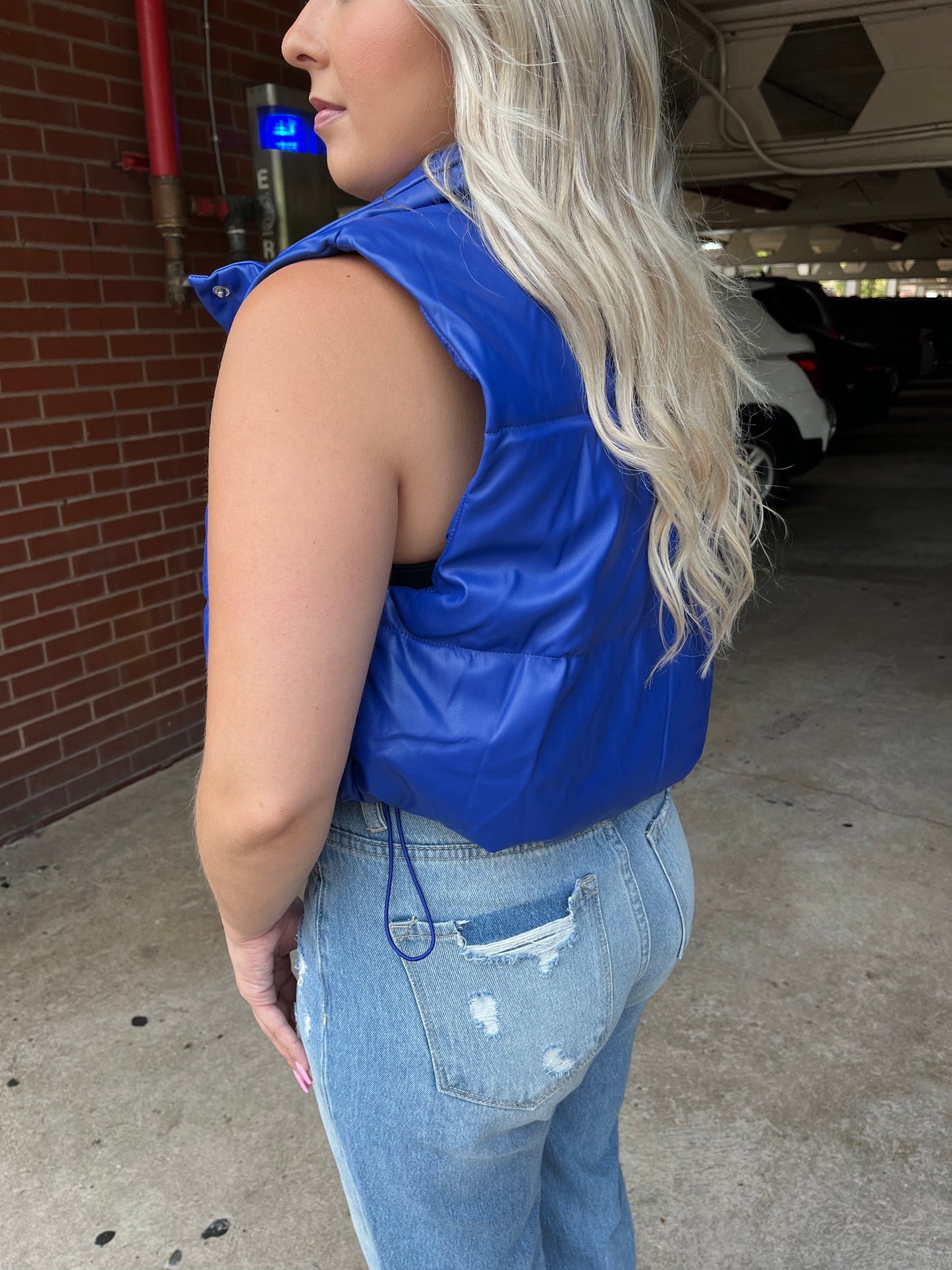 Chillin' Cropped Leather Vest in Royal