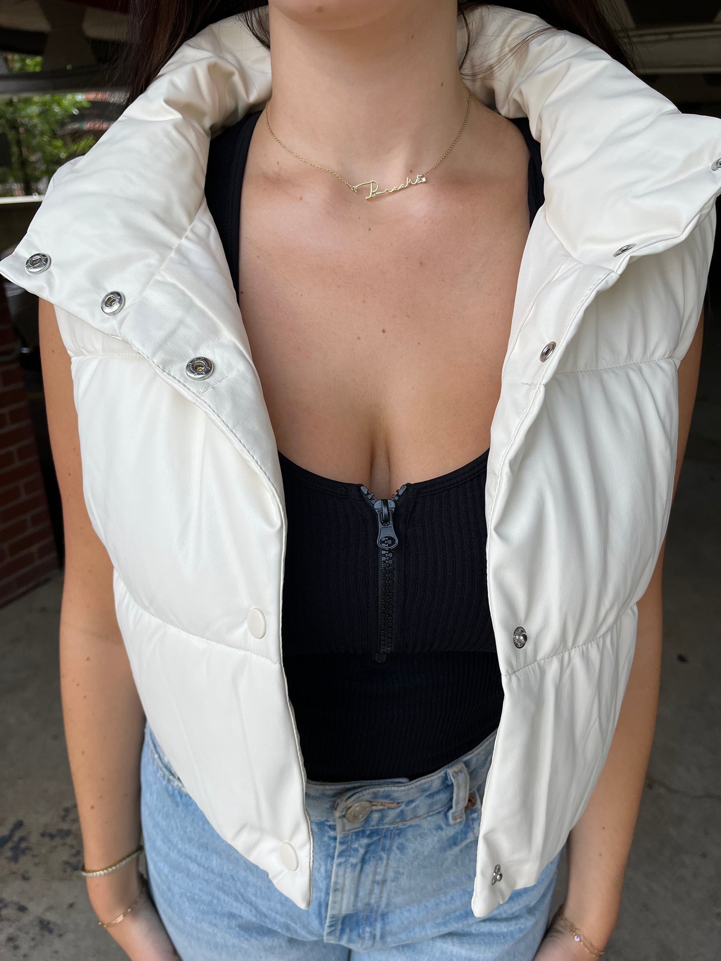 Chillin' Cropped Leather Vest in Ivory