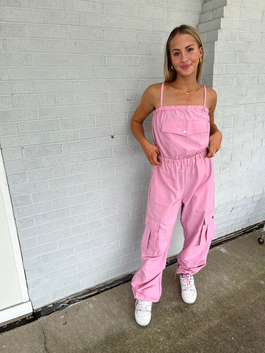 Everyday Edge Cargo Jumpsuit in Pink