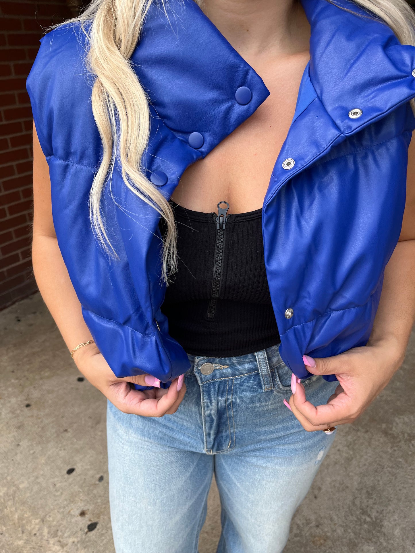 Chillin' Cropped Leather Vest in Royal