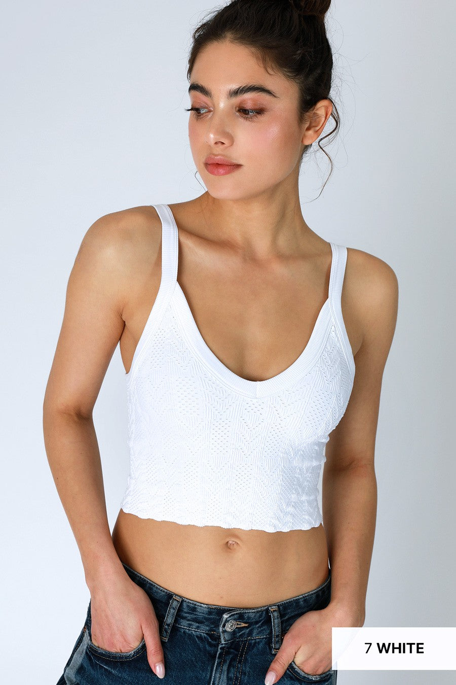 Lace Textured Tom Top in White