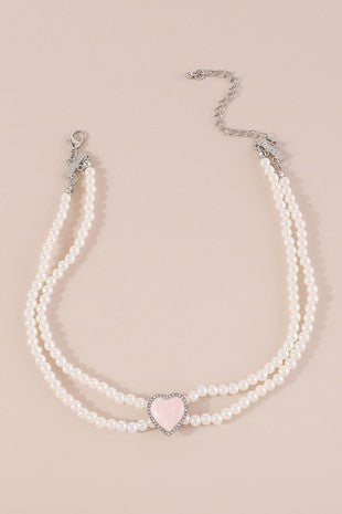 Layered Pearls Heart Necklace