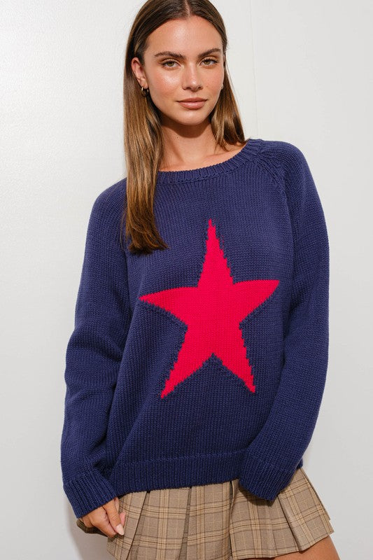 Oregon Oversized Star Sweater in Navy