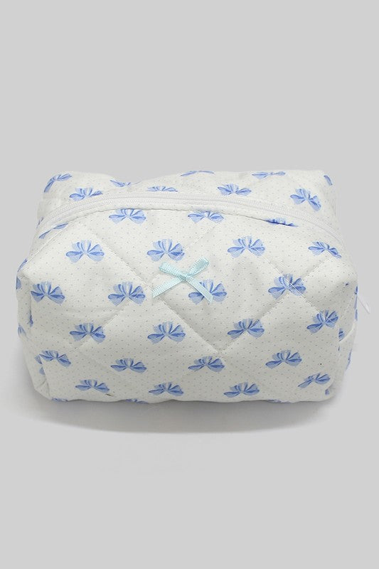 Quilted Bow Makeup Bag (BLUE)