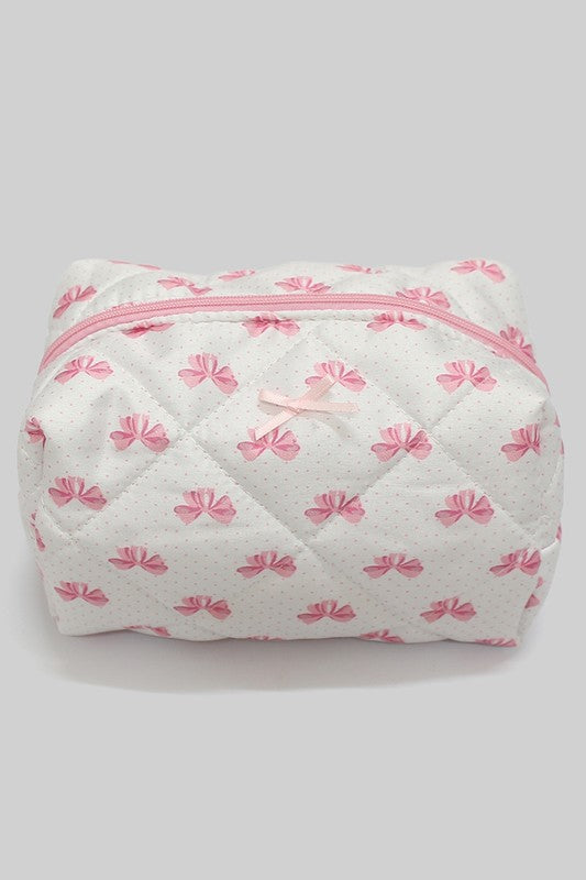 Quilted Bow Makeup Bag (PINK)