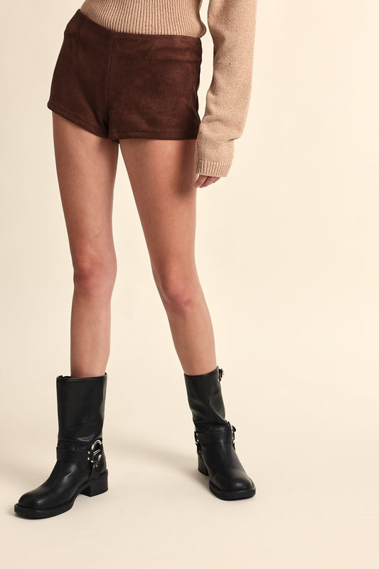 Suede Mini Shorts in Brown