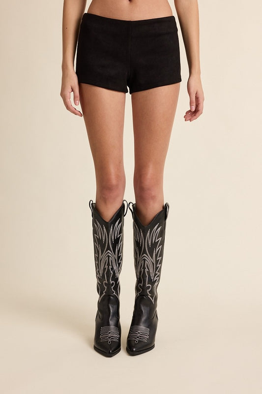 Suede Mini Shorts in Black